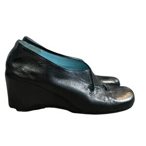 Thierry Rabotin Black Leather Wedge Loafers